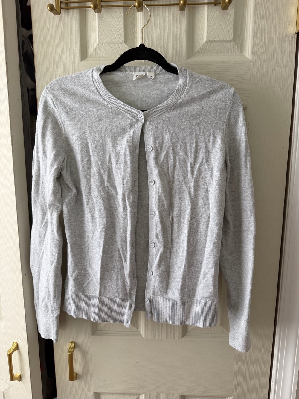 GAP Light Gray Button-Front Crewneck Cardigan